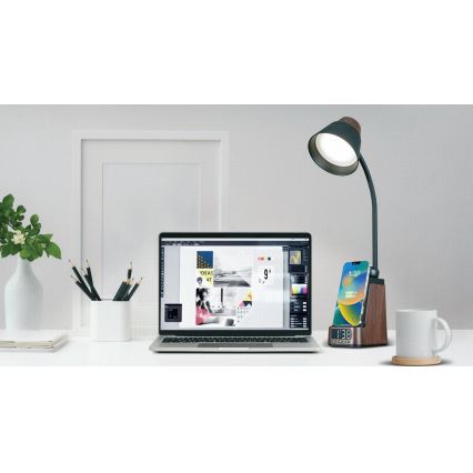 LED+CCT Димируема настолна лампа с безжично зареждане QI IDEAL LED/8W/230V 2700/4000/5000K кафява