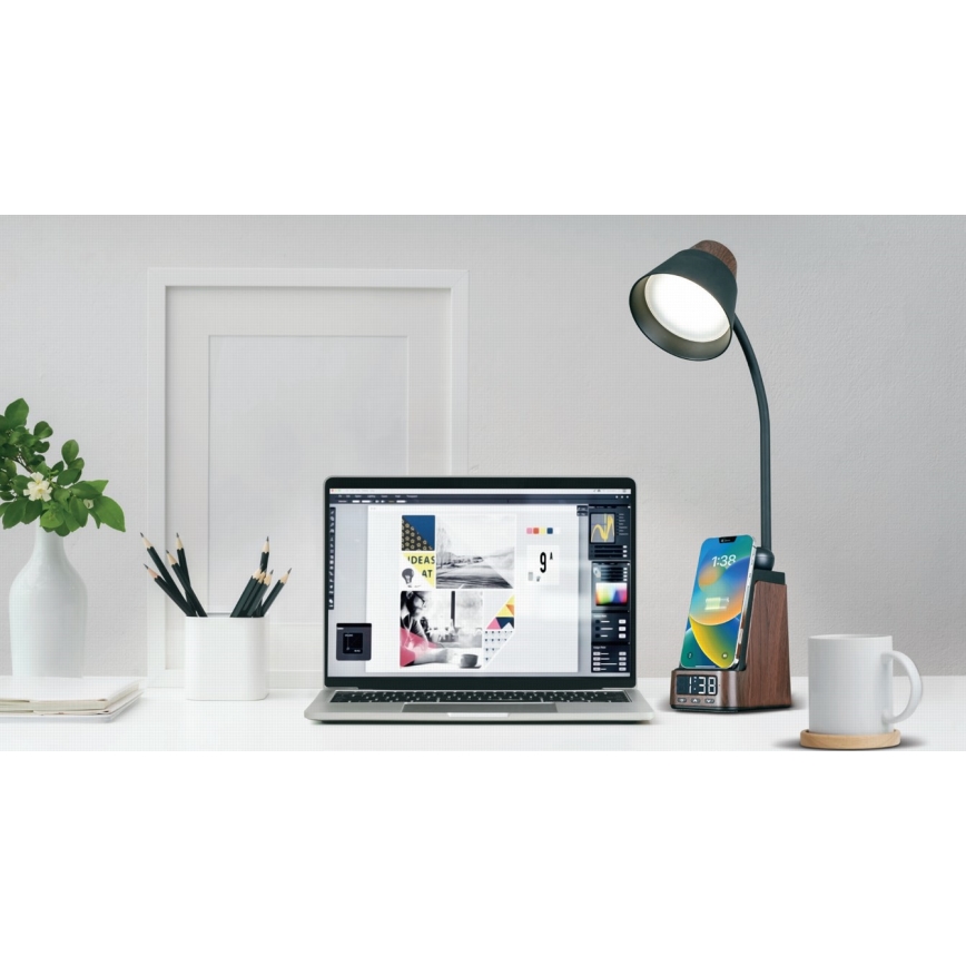 LED+CCT Димируема настолна лампа с безжично зареждане QI IDEAL LED/8W/230V 2700/4000/5000K кафява
