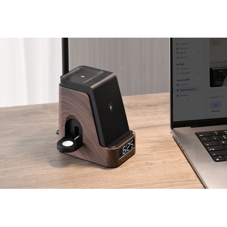 LED+CCT Димируема настолна лампа с безжично зареждане QI IDEAL LED/8W/230V 2700/4000/5000K кафява