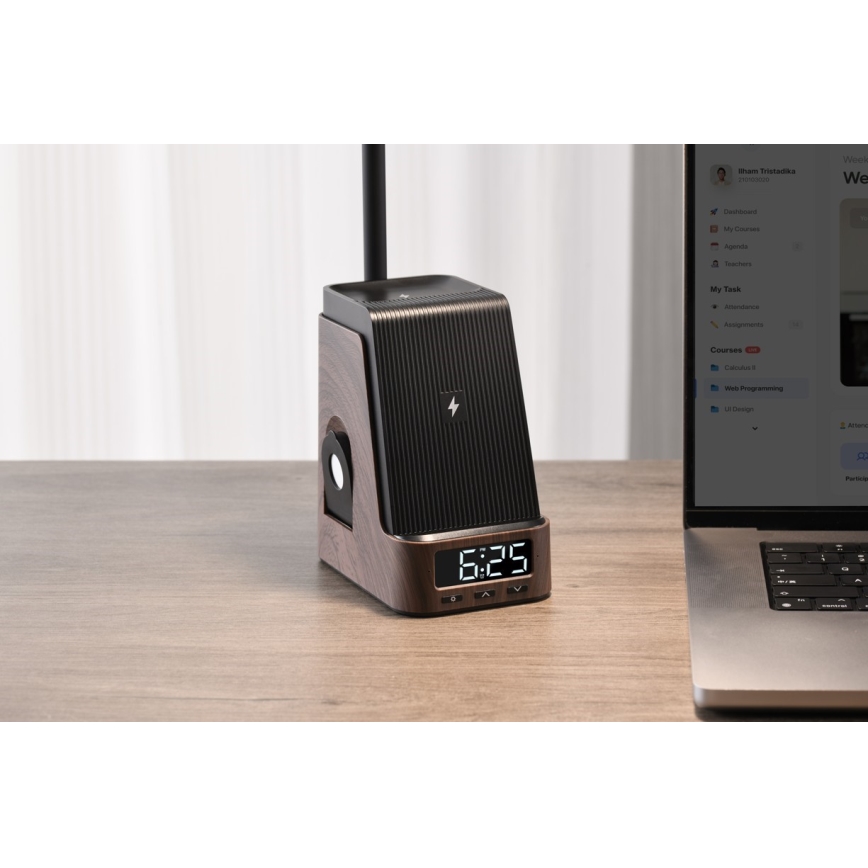 LED+CCT Димируема настолна лампа с безжично зареждане QI IDEAL LED/8W/230V 2700/4000/5000K кафява