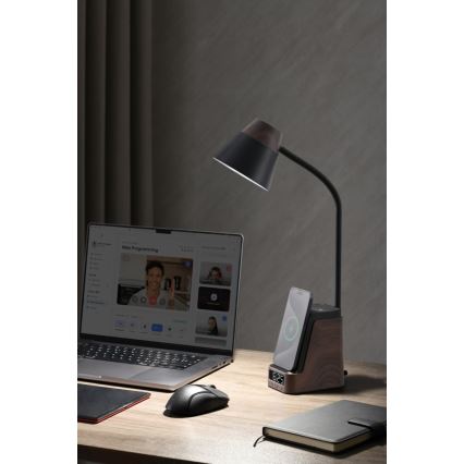 LED+CCT Димируема настолна лампа с безжично зареждане QI IDEAL LED/8W/230V 2700/4000/5000K кафява
