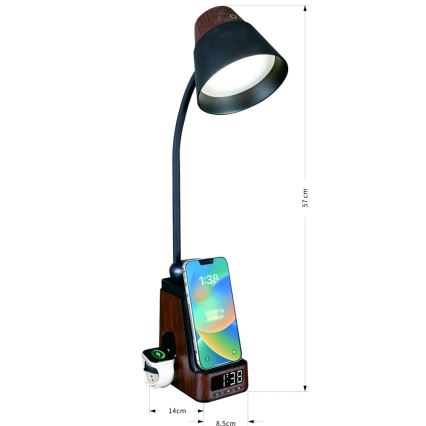 LED+CCT Димируема настолна лампа с безжично зареждане QI IDEAL LED/8W/230V 2700/4000/5000K кафява