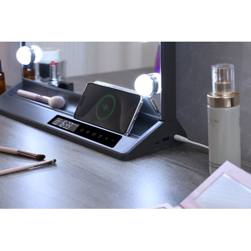 Димируемо LED огледало за грим HOLLYWOOD LED/18W/230V 3000/4200/6000K сиво