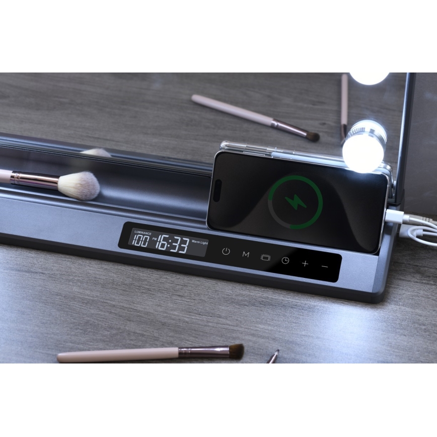 Димируемо LED огледало за грим HOLLYWOOD LED/18W/230V 3000/4200/6000K сиво