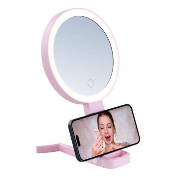 Immax 09102L - LED+CCT Димируемо козметично огледало SWEET LED/3W/5V розово