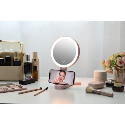 Immax 09102L - LED+CCT Димируемо козметично огледало SWEET LED/3W/5V розово