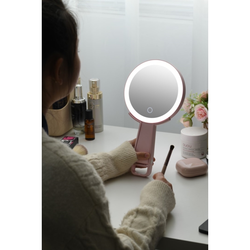 Immax 09102L - LED+CCT Димируемо козметично огледало SWEET LED/3W/5V розово