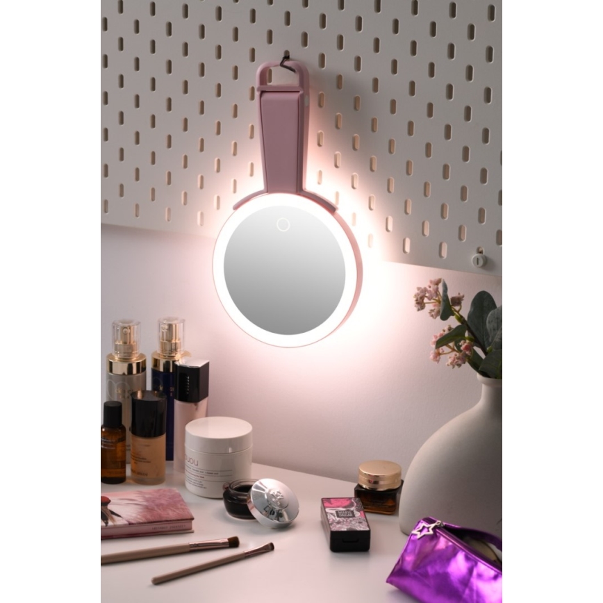 Immax 09102L - LED+CCT Димируемо козметично огледало SWEET LED/3W/5V розово