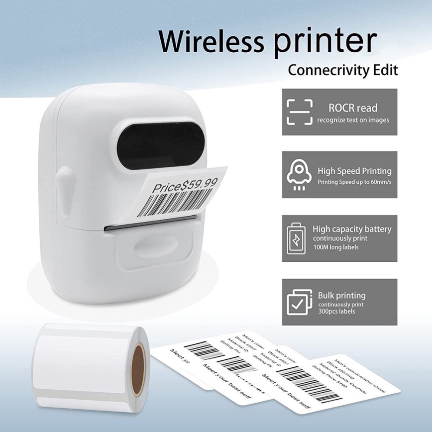 Дигитален принтер за етикети USB-C + самозалепващи се етикети 40x30mm