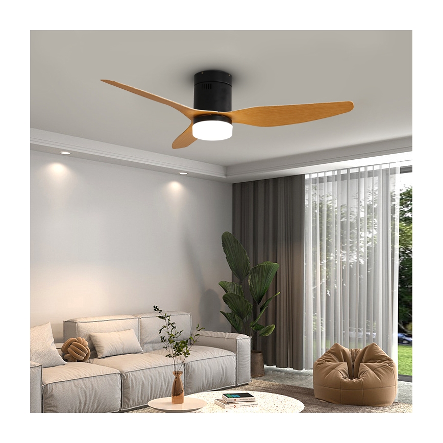 Immax NEO 07142-B - LED Лампа с вентилатор NEO LITE VENTO LED/18W/230V Tuya Wi-Fi черен/дърво + дистанционно управление