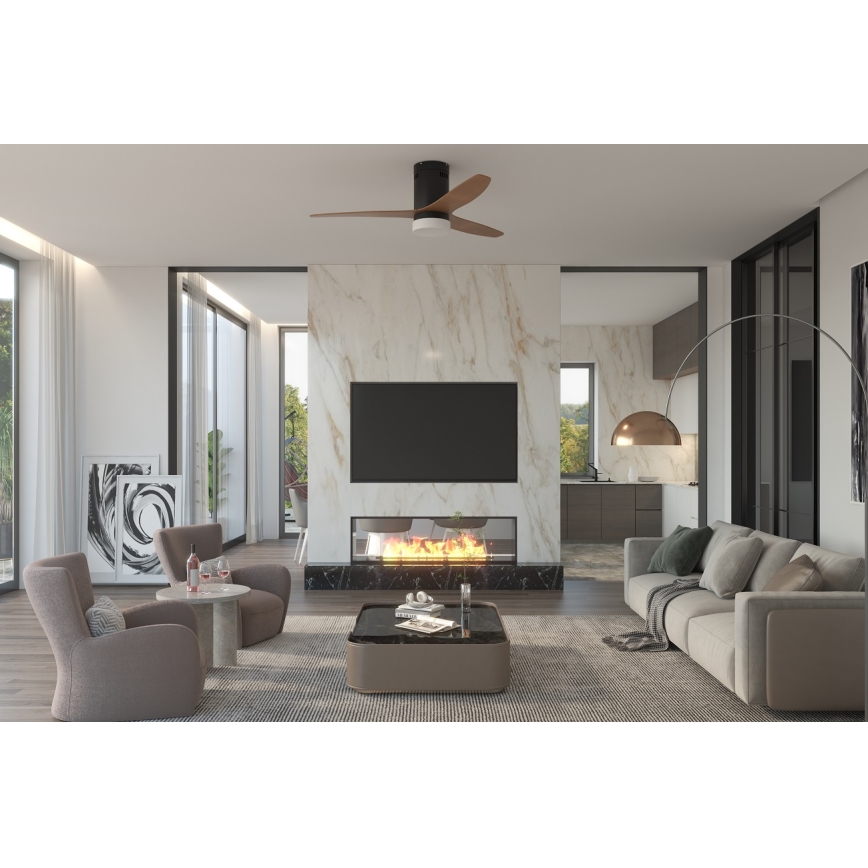 Immax NEO 07142-B - LED Лампа с вентилатор NEO LITE VENTO LED/18W/230V Tuya Wi-Fi черен/дърво + дистанционно управление