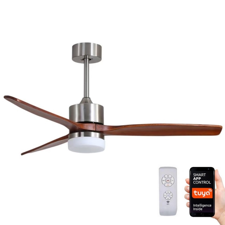 Immax NEO 07165-S - LED Вентилатор за таван ELEGANTE LED/18W/230V дъб Wi-Fi Tuya + дистанционно управление