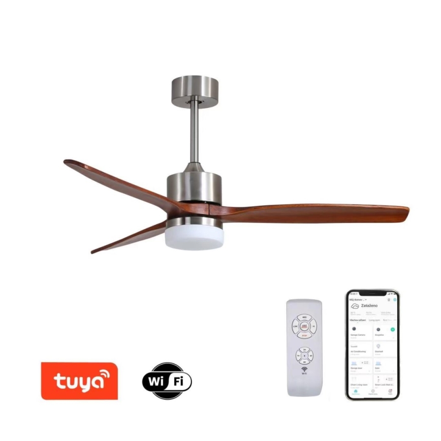 Immax NEO 07165-S - LED Вентилатор за таван ELEGANTE LED/18W/230V дъб Wi-Fi Tuya + дистанционно управление