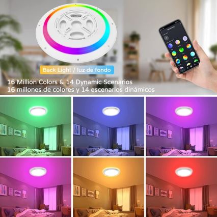 Immax NEO 07166-B40 - LED RGB+CCT Димируем плафон NEO LITE TUDO LED/50W/230V Wi-Fi Tuya черен + дистанционно управление