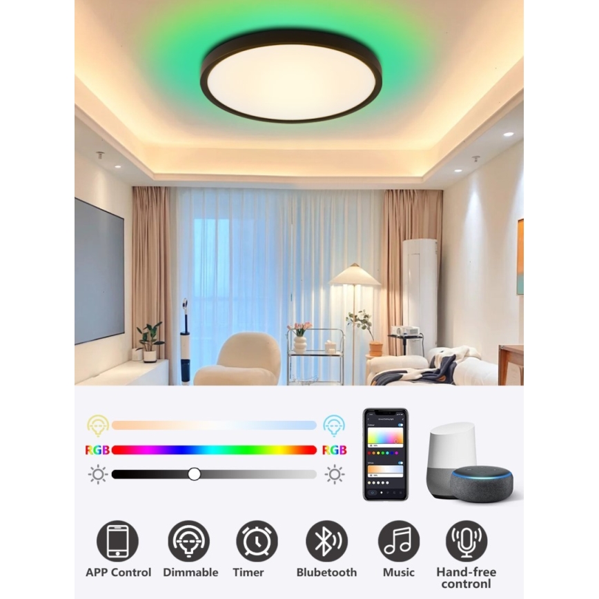 Immax NEO 07166-B40 - LED RGB+CCT Димируем плафон NEO LITE TUDO LED/50W/230V Wi-Fi Tuya черен + дистанционно управление
