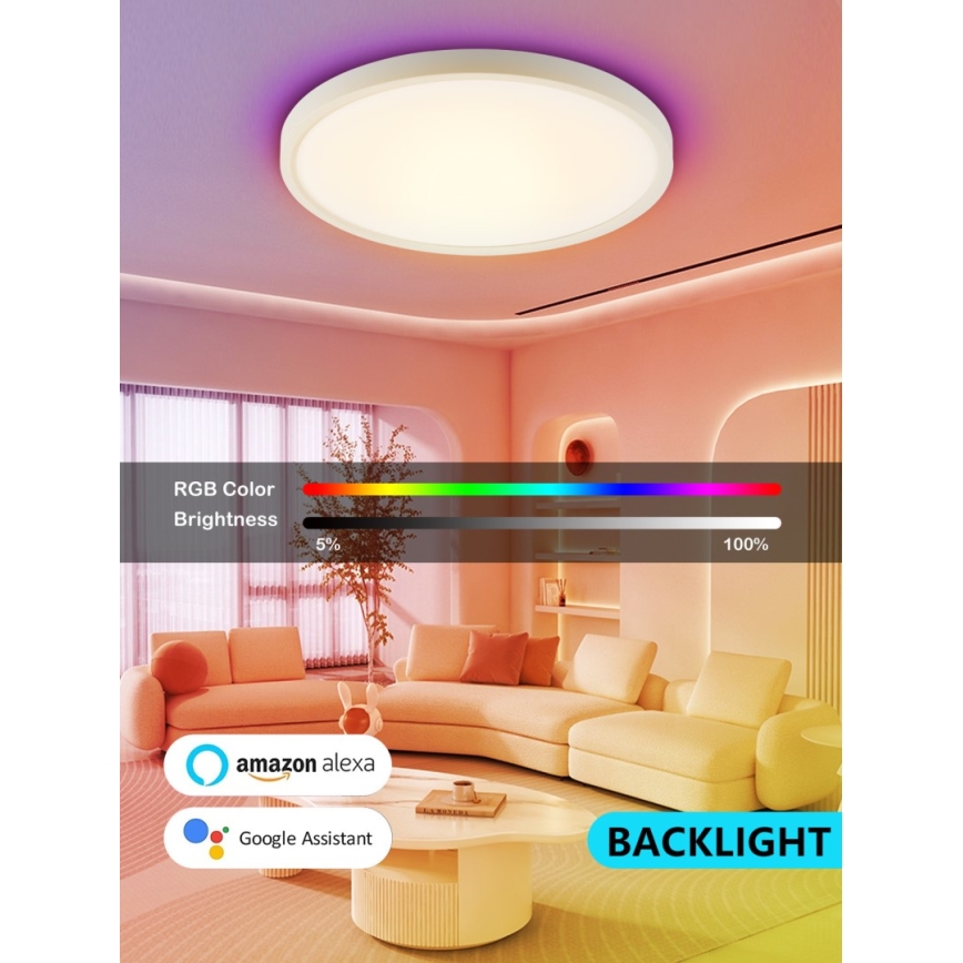 Immax NEO 07169-W60 - LED RGB+CCT Димируем плафон NEO LITE TUDO 65W/230V 2700-6500K Wi-Fi Tuya + дистанционно управление бял