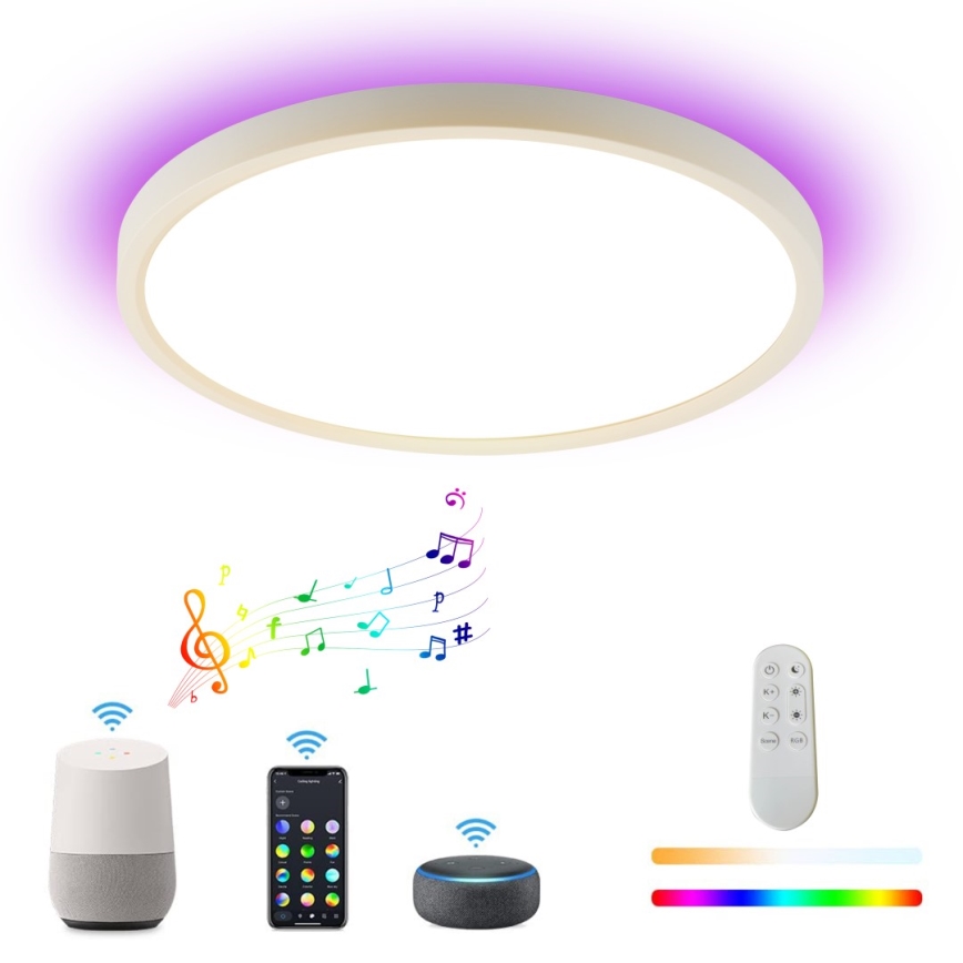 Immax NEO 07169-W60 - LED RGB+CCT Димируем плафон NEO LITE TUDO 65W/230V 2700-6500K Wi-Fi Tuya + дистанционно управление бял
