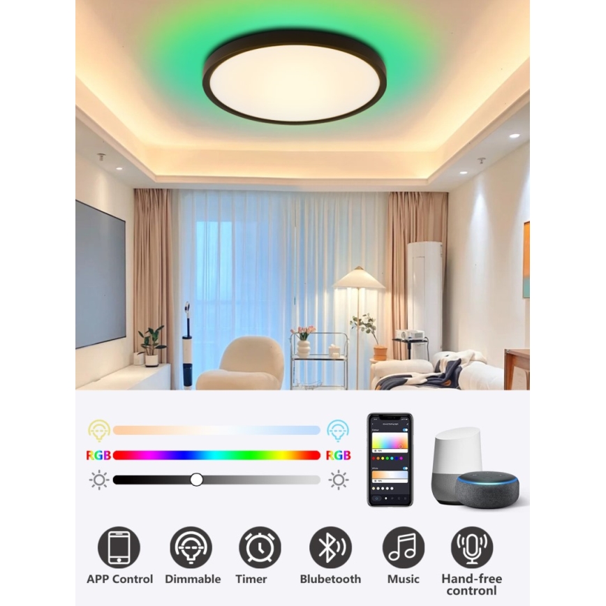 Immax NEO 07170-B60 - LED RGB+CCT Димируем плафон NEO LITE TUDO LED/65W/230V 2700-6500K Wi-Fi Tuya черен + дистанционно управление