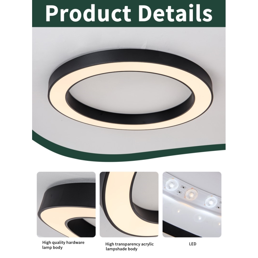 Immax NEO 07210L - LED Димируем плафон PASTEL LED/68W/230V 95 см черен Tuya + дистанционно управление