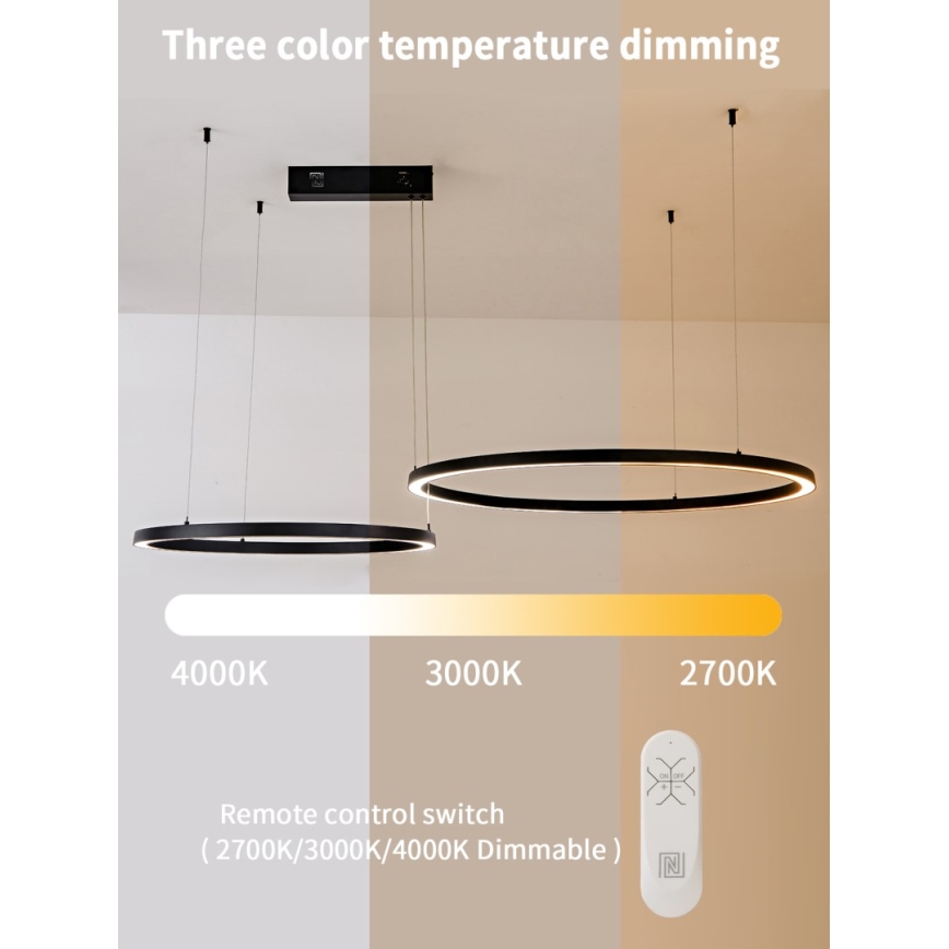 Immax NEO 07216L - LED Димируем пендел FINO LED/93W/230V 60/80 см черен Tuya + дистанционно управление
