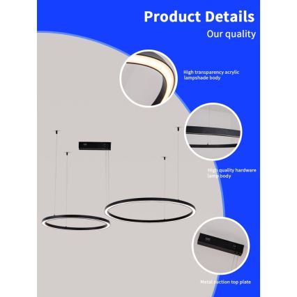 Immax NEO 07216L - LED Димируем пендел FINO LED/93W/230V 60/80 см черен Tuya + дистанционно управление