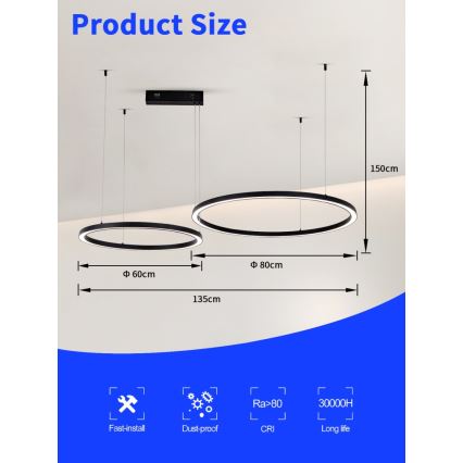 Immax NEO 07216L - LED Димируем пендел FINO LED/93W/230V 60/80 см черен Tuya + дистанционно управление