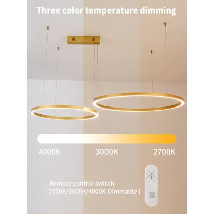 Immax NEO 07218L - LED Димируем пендел FINO LED/93W/230V 60/80 см златист Tuya + дистанционно управление