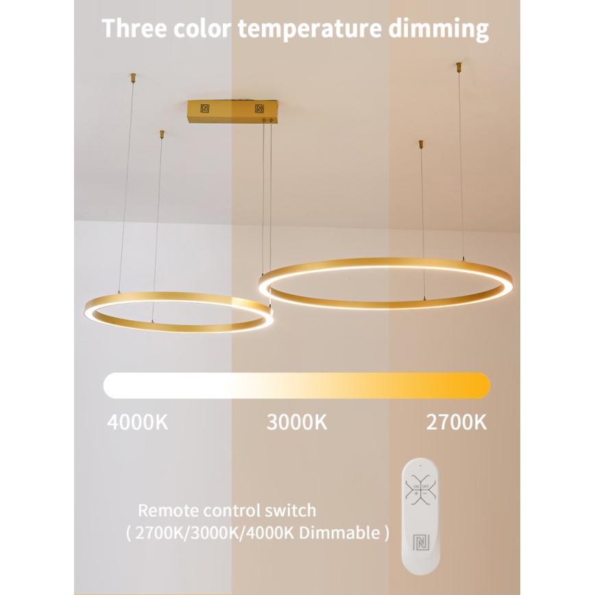 Immax NEO 07218L - LED Димируем пендел FINO LED/93W/230V 60/80 см златист Tuya + дистанционно управление