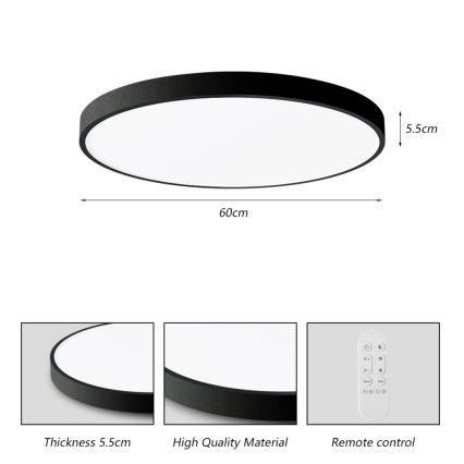 Immax NEO 07250L - LED Димируем плафон NEO LITE SEMPLICI LED/60W/230V 3000-6000K Wi-Fi Tuya черен + дистанционно управление