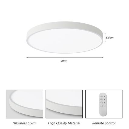 Immax NEO 07252L - LED Димируем плафон NEO LITE SEMPLICI LED/48W/230V 3000-6000K Wi-Fi Tuya бял + дистанционно управление