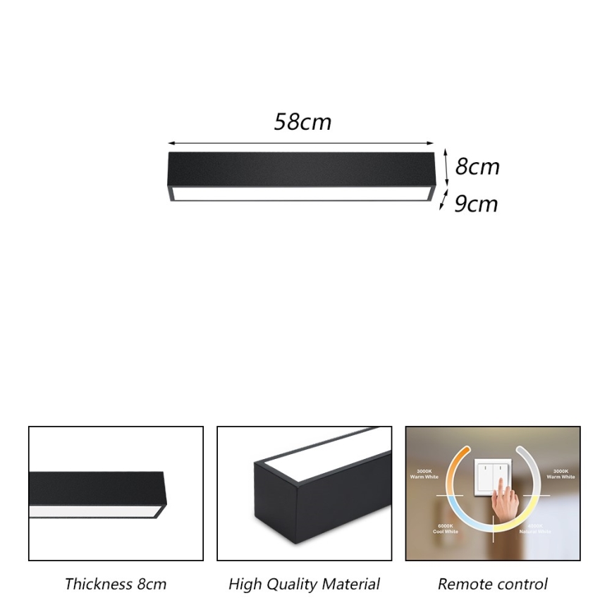 Immax NEO 07254L - LED Димируем плафон NEO LITE LUNGO LED/20W/230V 3000-6000K Wi-Fi Tuya черен + дистанционно управление