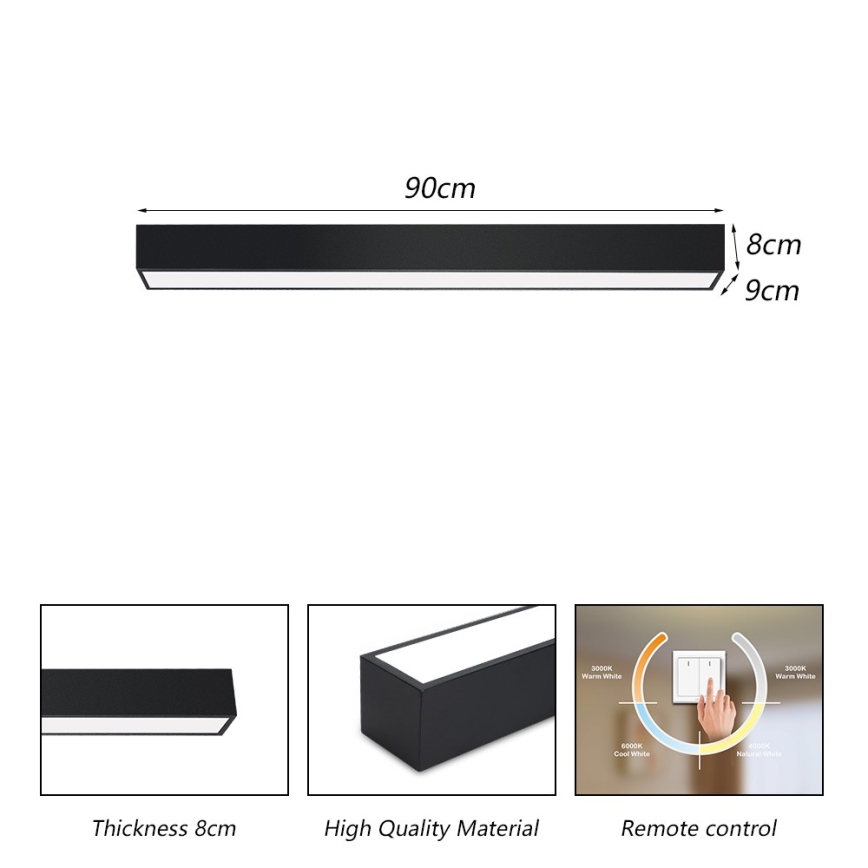 Immax NEO 07255L - LED Димируем плафон NEO LITE LUNGO LED/20W/230V 3000-6000K Wi-Fi Tuya черен + дистанционно управление