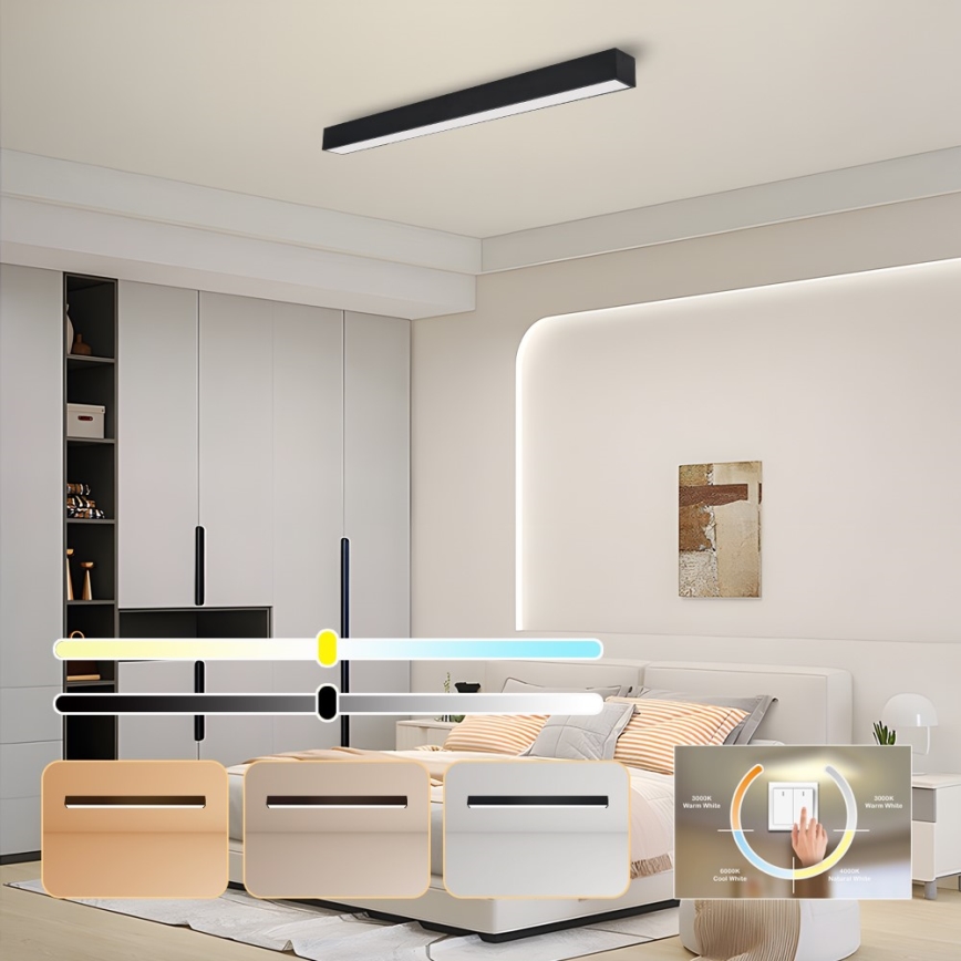 Immax NEO 07256L - LED Димируем плафон NEO LITE LUNGO LED/38W/230V 3000-6000K Wi-Fi Tuya черен + дистанционно управление