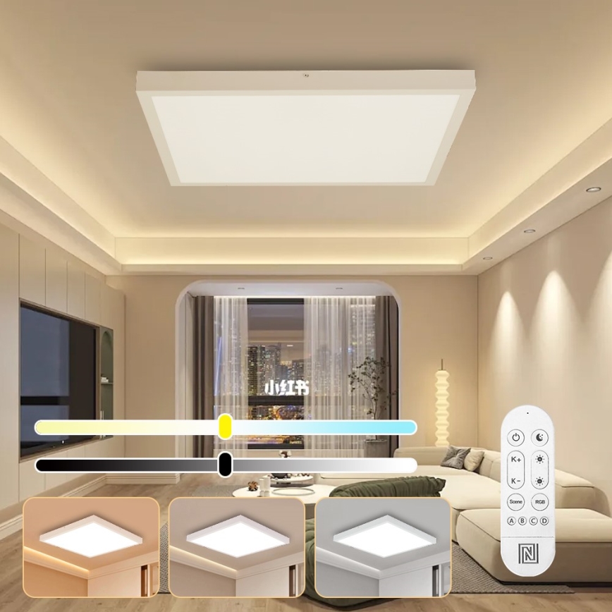 Immax NEO 07277L - LED Димируем плафон за баня NEO LITE FRAME LED/50W/230V IP44 Wi-Fi Tuya +remote управление бял