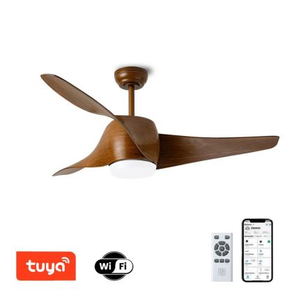 Immax NEO 07286L - LED Димируем таванен вентилатор WAVE LED/18W/230V Wi-Fi Tuya кафяв + дистанционно управление