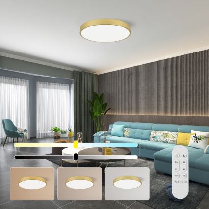 Immax NEO 07293L - Димируемо LED таванно осветително тяло NEO LITE SEMPLICI LED/60W/230V 3000-6000K Ø 60 см Wi-Fi Tuya златисто + дистанционно управление