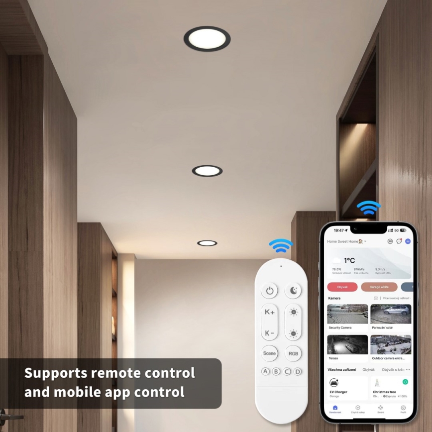 Immax NEO 07294L - LED димируемо вградено таванно осветително тяло DOWN LED/12W/230V Wi-Fi Tuya диам. 12 см черно