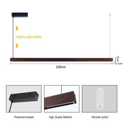 Immax NEO 07302L - LED полилей на кабел с възможност за димиране MADEIRA LED/44W/230V Wi‑Fi Tuya 202 cm орех + дистанционно управление