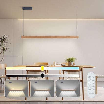 Immax NEO 07303L - Димируем LED полилей на кабел MADEIRA LED/26W/230V Wi-Fi Tuya 122 cm дъб + дистанционно управление