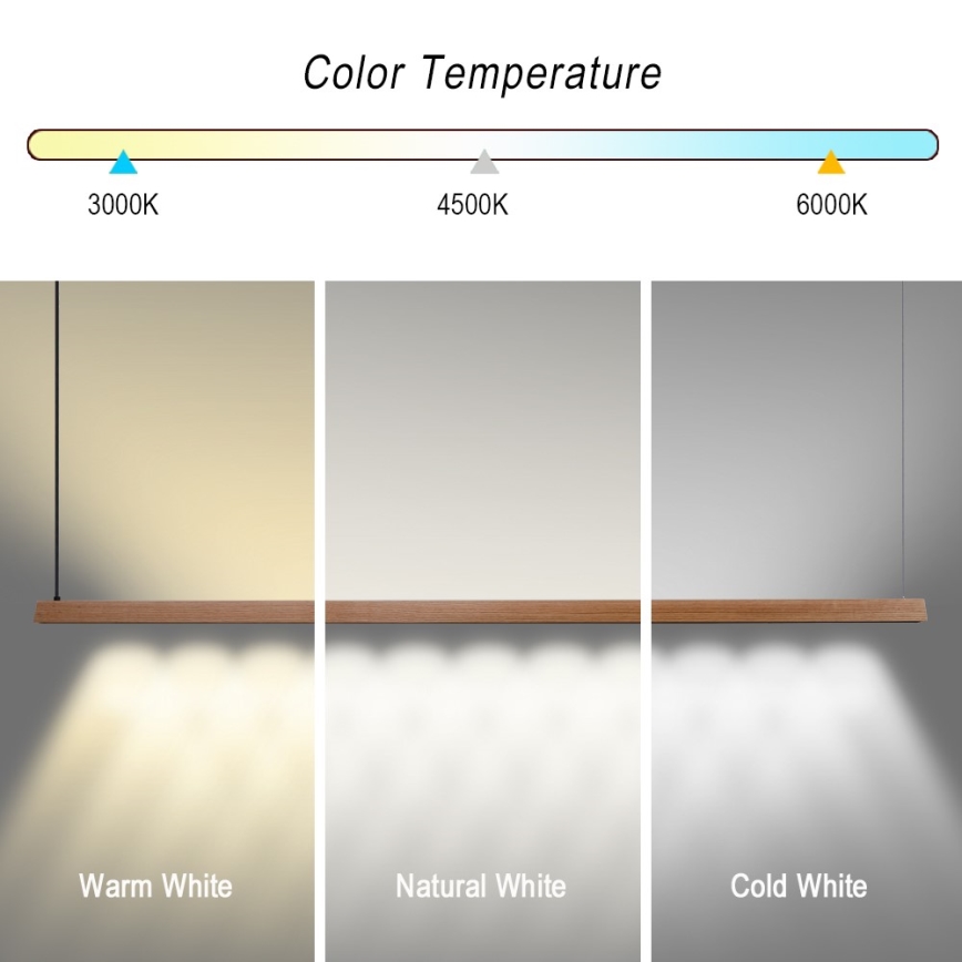 Immax NEO 07305L - Димируема LED полилей на кабел MADEIRA LED/44W/230V Wi‑Fi Tuya 202 cm дъб + дистанционно управление