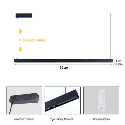 Immax NEO 07307L - димируем LED полилей на кабел MADEIRA LED/33W/230V Wi-Fi Tuya 152 cm черен + дистанционно управление