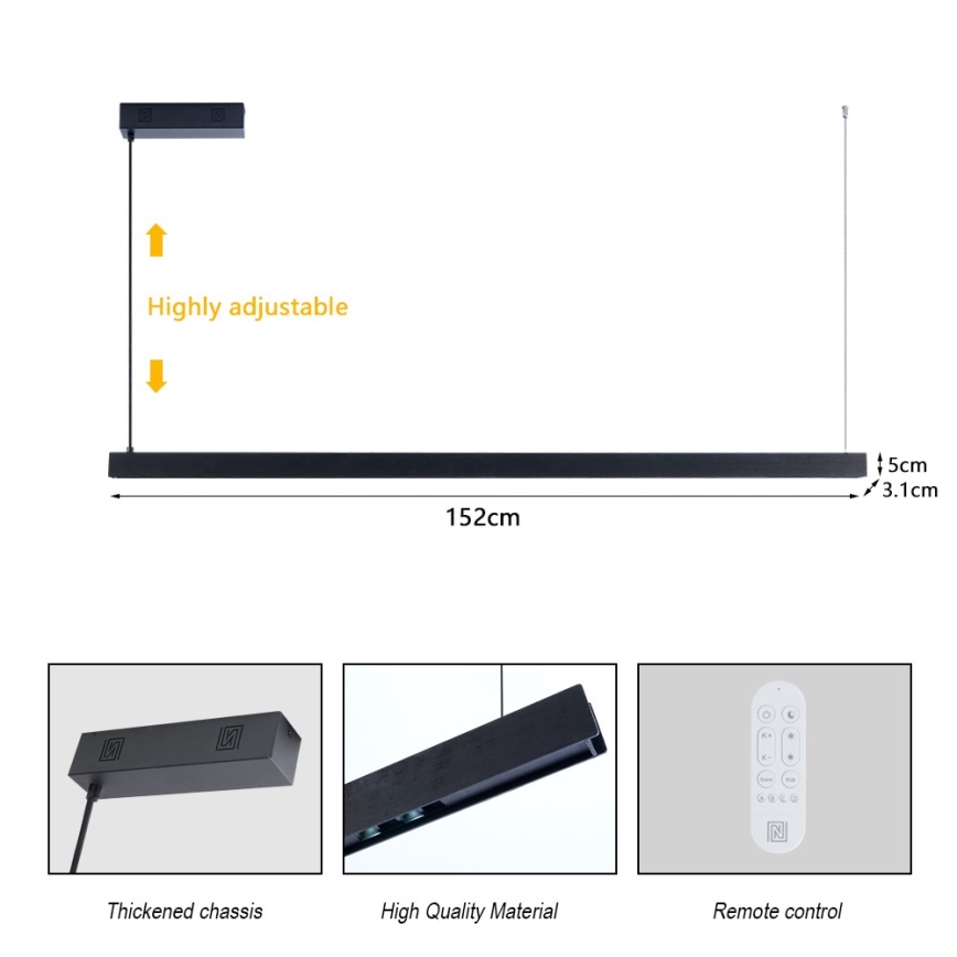 Immax NEO 07307L - димируем LED полилей на кабел MADEIRA LED/33W/230V Wi-Fi Tuya 152 cm черен + дистанционно управление