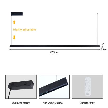 Immax NEO 07308L - LED димируема люстра на шнур MADEIRA LED/44W/230V Wi-Fi Tuya 202 cm черна + дистанционно управление