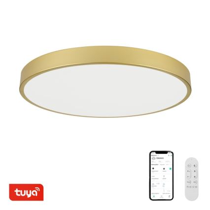 Immax NEO 07311L - LED димируемо таванно осветително тяло SEMPLICI LED/96W/230V Ø 80 см Wi-Fi Tuya златисто + дистанционно управление