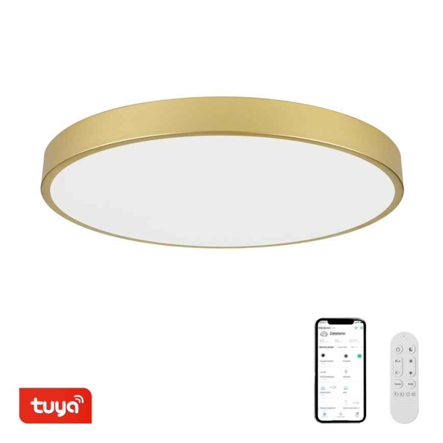 Immax NEO 07311L - LED димируемо таванно осветително тяло SEMPLICI LED/96W/230V Ø 80 см Wi-Fi Tuya златисто + дистанционно управление