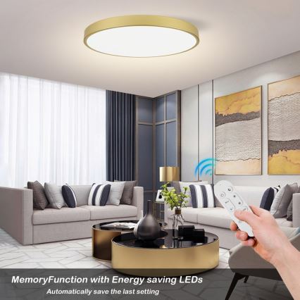 Immax NEO 07311L - LED димируемо таванно осветително тяло SEMPLICI LED/96W/230V Ø 80 см Wi-Fi Tuya златисто + дистанционно управление