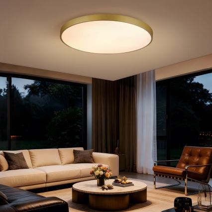 Immax NEO 07311L - LED димируемо таванно осветително тяло SEMPLICI LED/96W/230V Ø 80 см Wi-Fi Tuya златисто + дистанционно управление