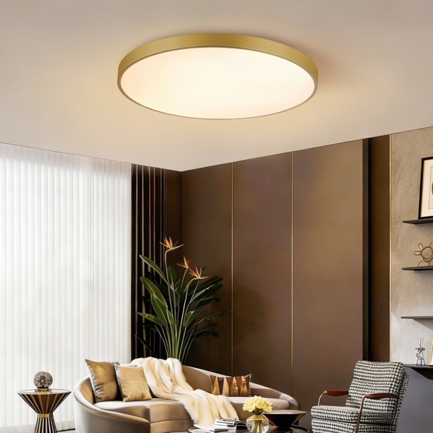 Immax NEO 07311L - LED димируемо таванно осветително тяло SEMPLICI LED/96W/230V Ø 80 см Wi-Fi Tuya златисто + дистанционно управление