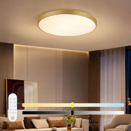 Immax NEO 07311L - LED димируемо таванно осветително тяло SEMPLICI LED/96W/230V Ø 80 см Wi-Fi Tuya златисто + дистанционно управление