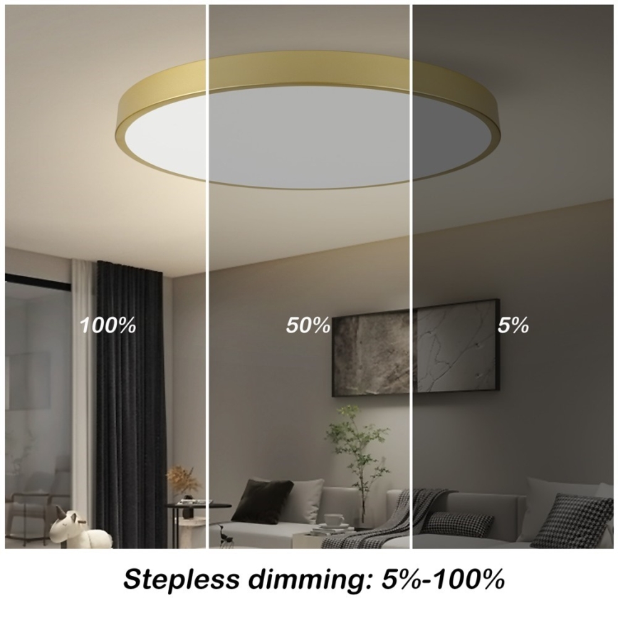 Immax NEO 07311L - LED димируемо таванно осветително тяло SEMPLICI LED/96W/230V Ø 80 см Wi-Fi Tuya златисто + дистанционно управление